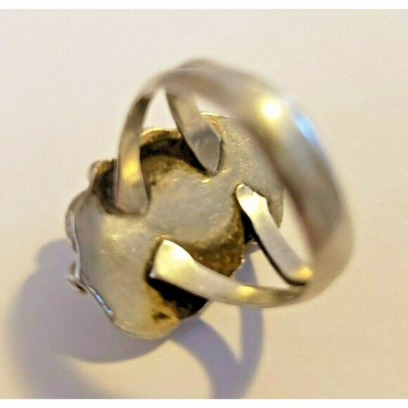 Navajo Signed Coral Sterling Silver Ring sz 5.5 - Picture 2 of 4